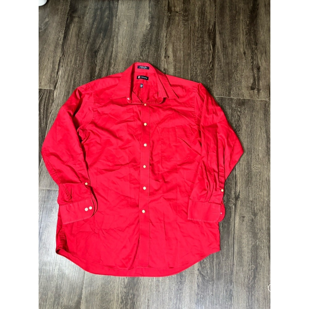 Chaps Mens Dress Long Sleeve Shirt 16 1/2 32/33 Cotton Solid Red